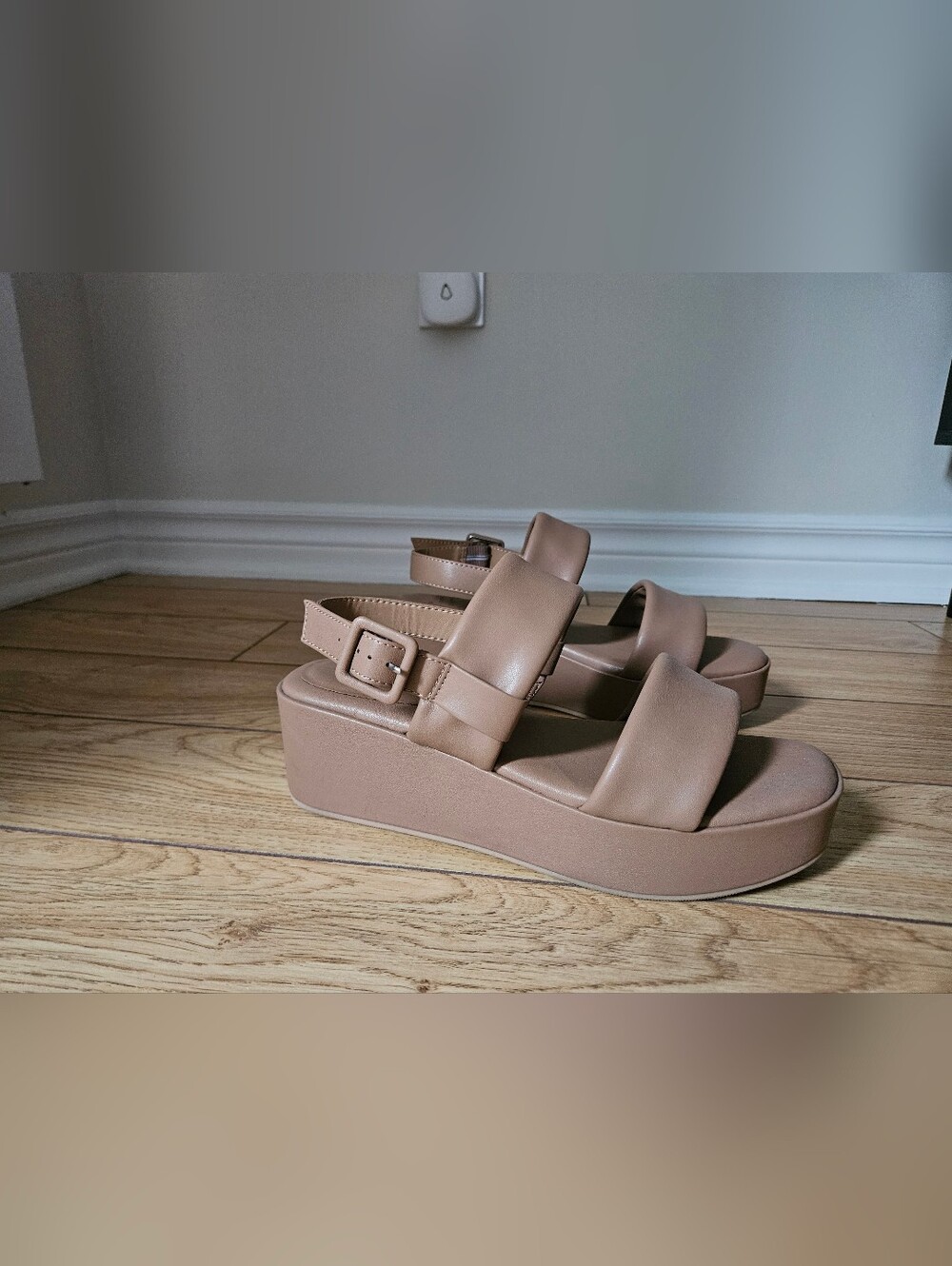 Womens Nude Platform Sandals with Buckle Strap
